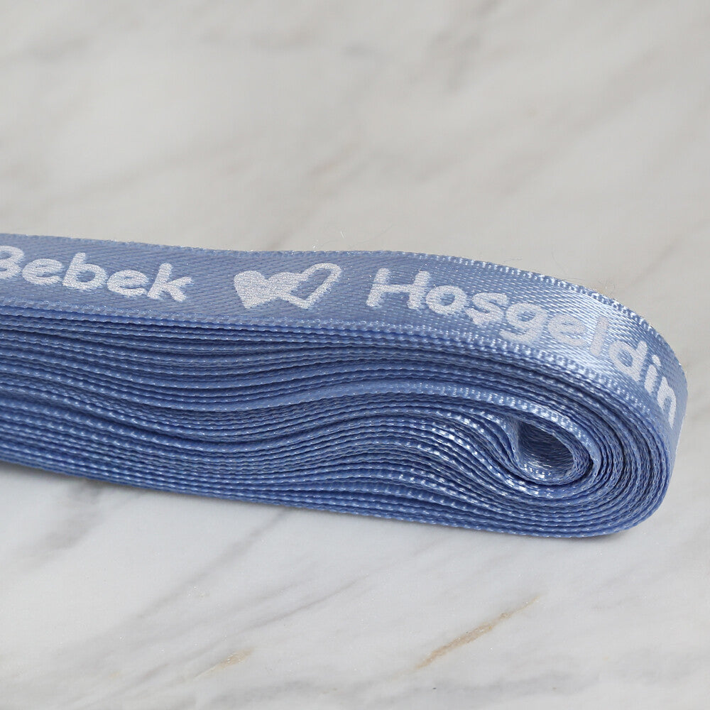 Loren Crafts 1 cm 10 m Mavi Satin "Hoşgeldin Bebek" Printed Ribbon