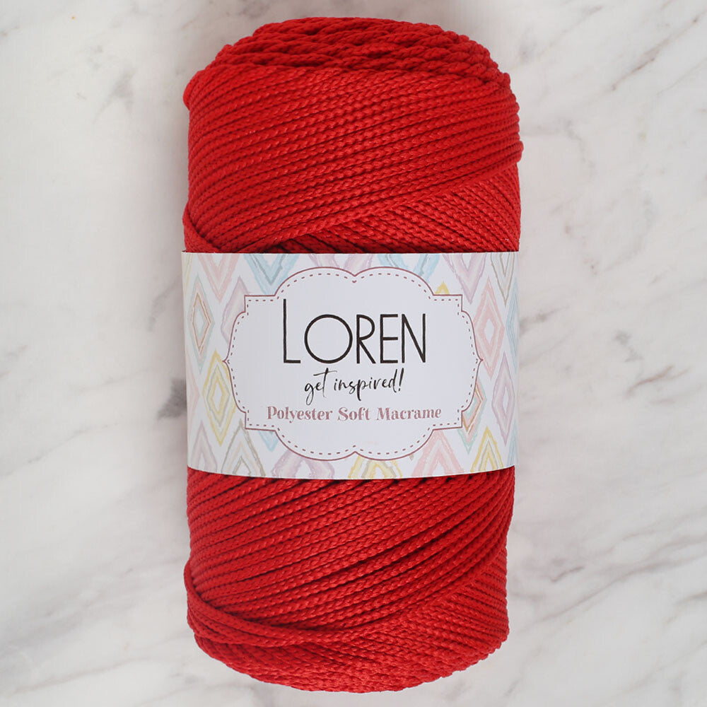 Loren Polyester Soft Macrame Yarn, Red - LM019