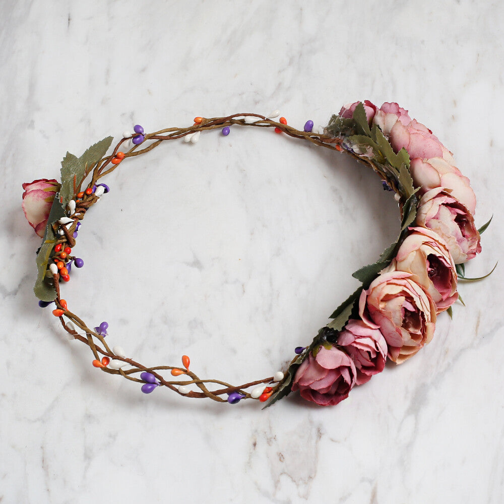 Loren Floral Circle Crown, Dusty Pink