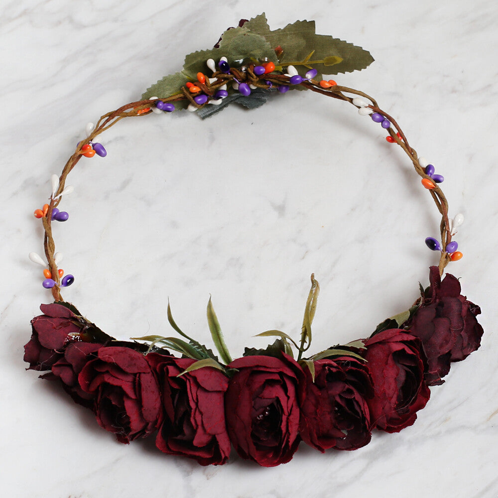 Loren Floral Circle Crown, Red