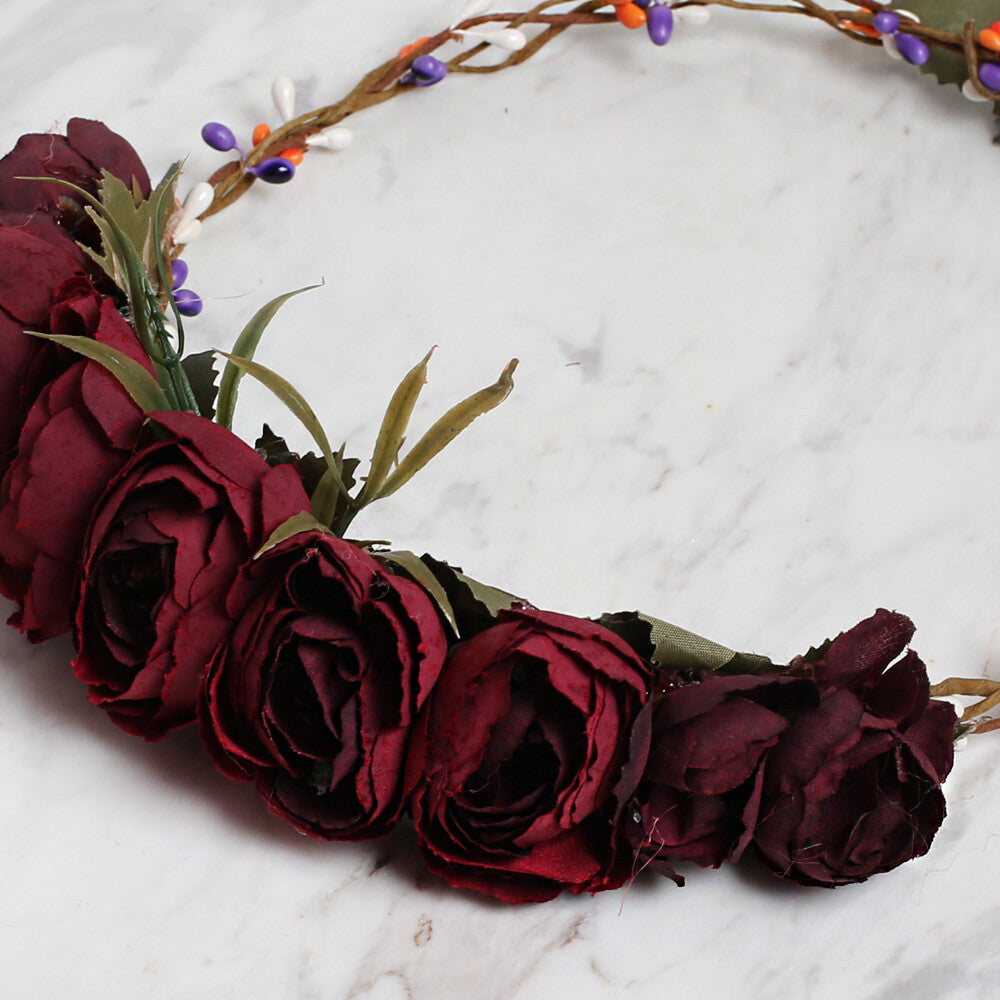 Loren Floral Circle Crown, Red