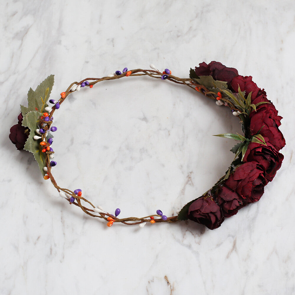 Loren Floral Circle Crown, Red