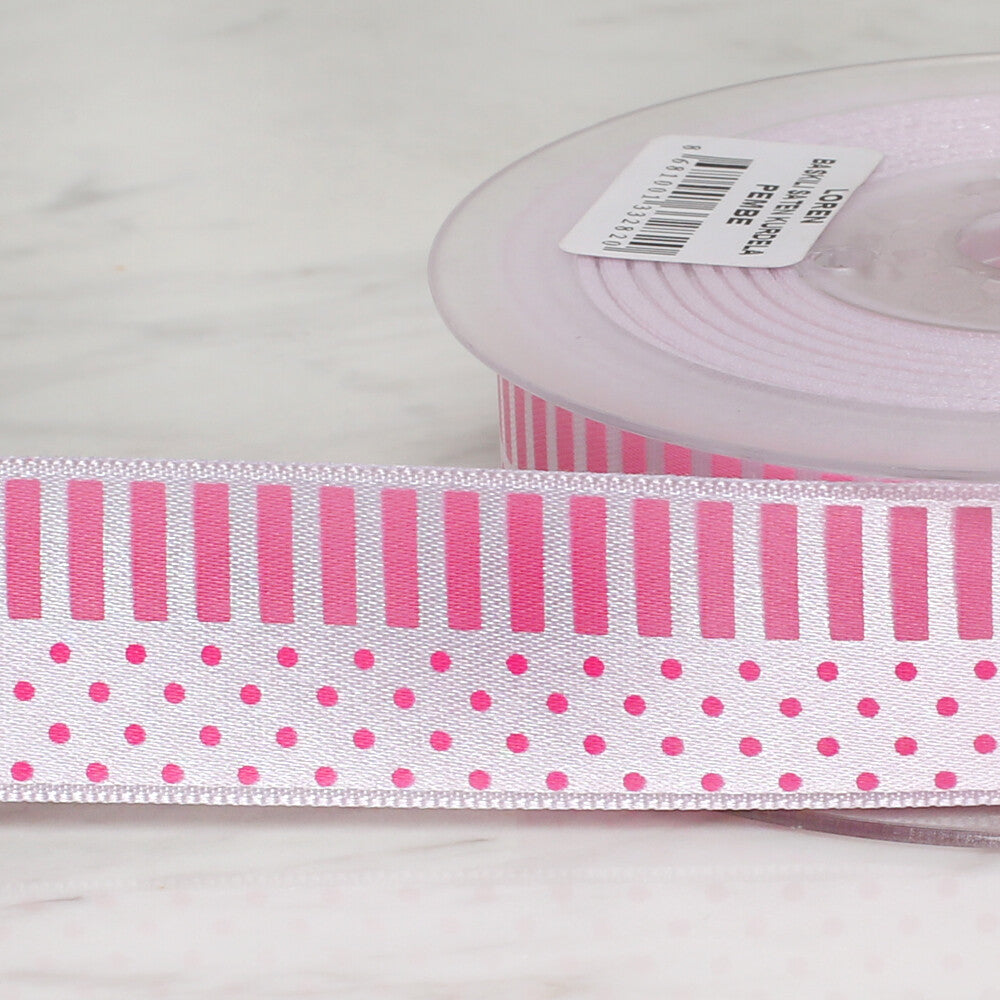 Ulutaş  2.5 cm 20 m Patterned Satin Ribbon, Pink