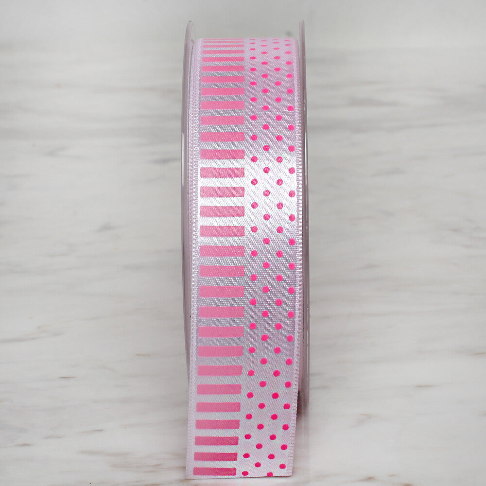 Ulutaş  2.5 cm 20 m Patterned Satin Ribbon, Pink