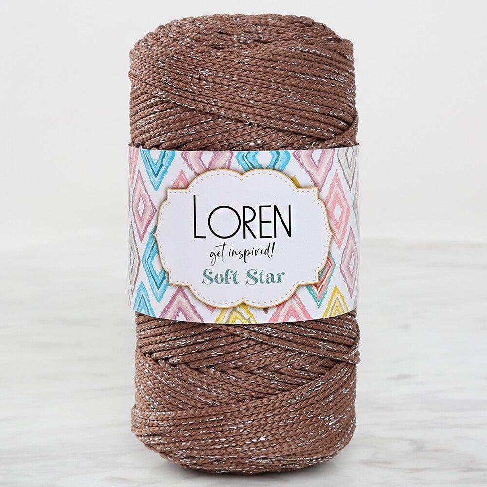 Loren Soft Star Macrame Yarn, Thread Silver Glittery Brown - RM100