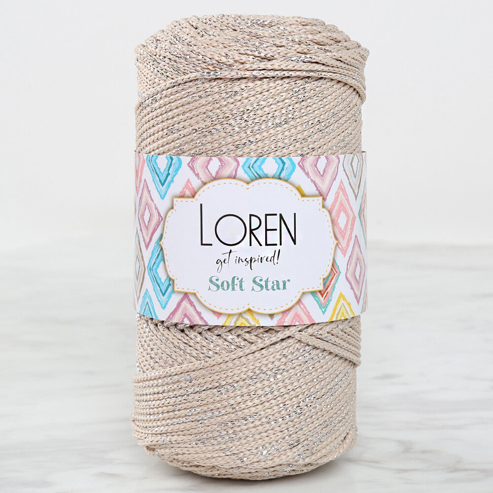 Loren Soft Star Macrame Yarn, Thread Silver Glittery Beige - RM101