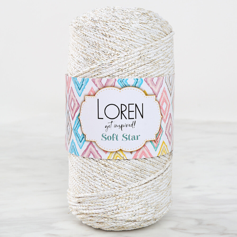Loren Soft Star Macrame Yarn, Thread Gold Glittery Cream - RM103