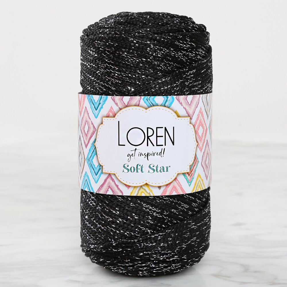 Loren Soft Star Macrame Yarn, Thread Silver Glittery Black - RM104