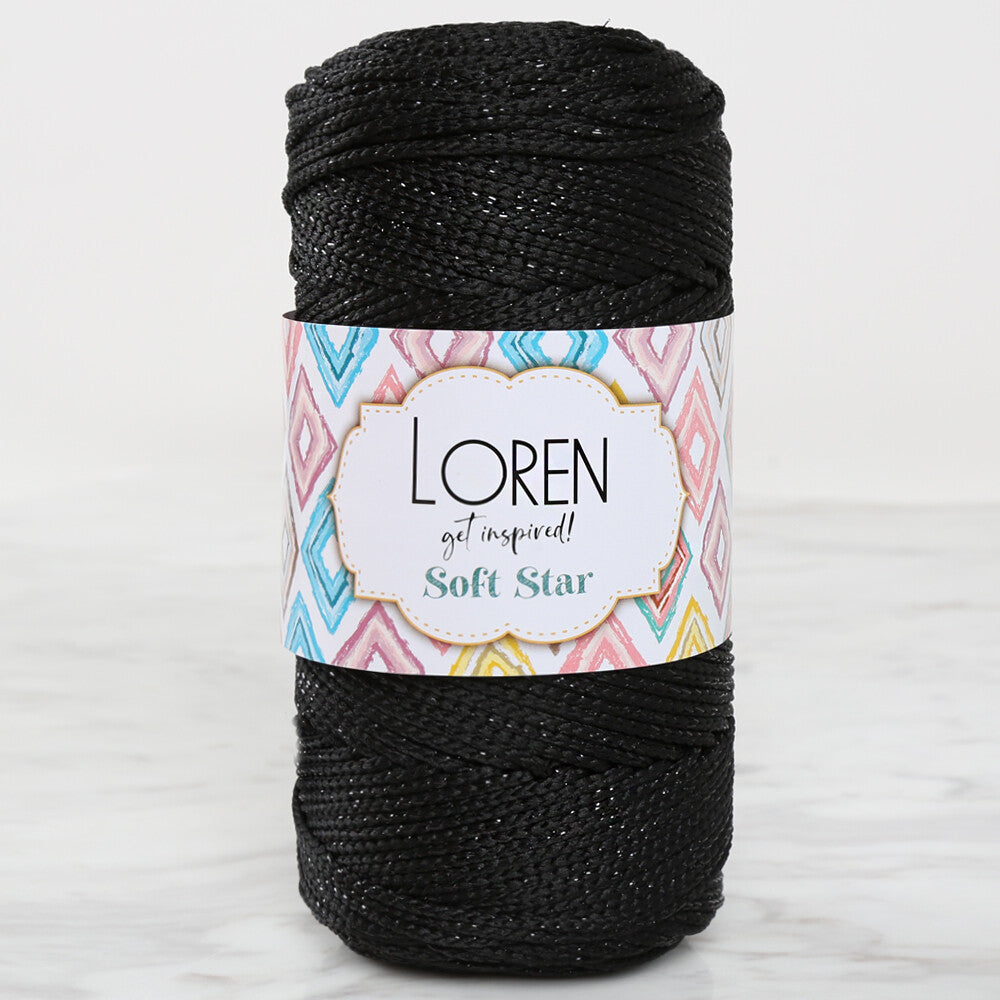 Loren Soft Star Macrame Yarn, Thread Black Glittery Black - RM105