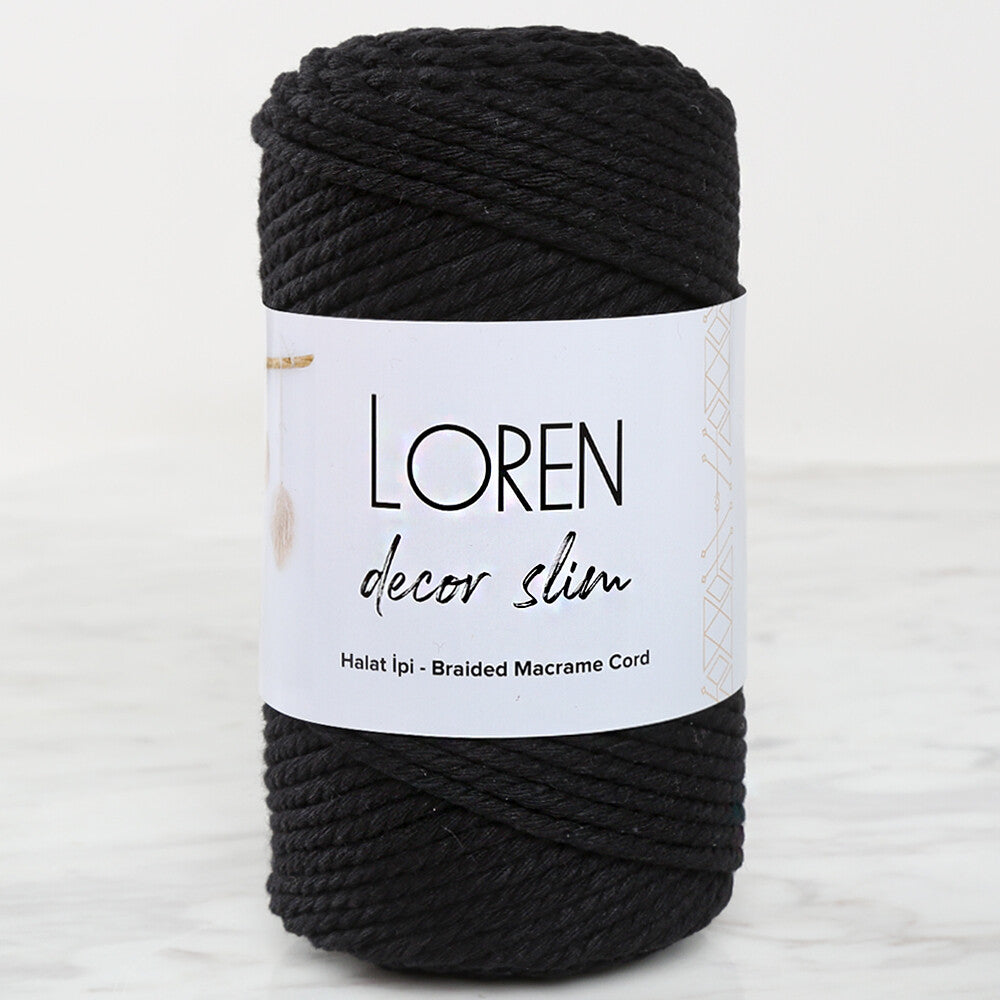 Loren Decor Slim Macrame Yarn, Black - L006