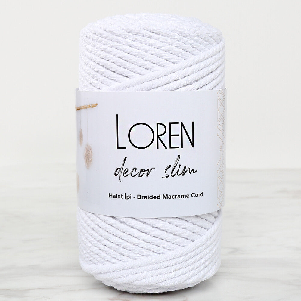 Loren Decor Slim Macrame Yarn, White - L001
