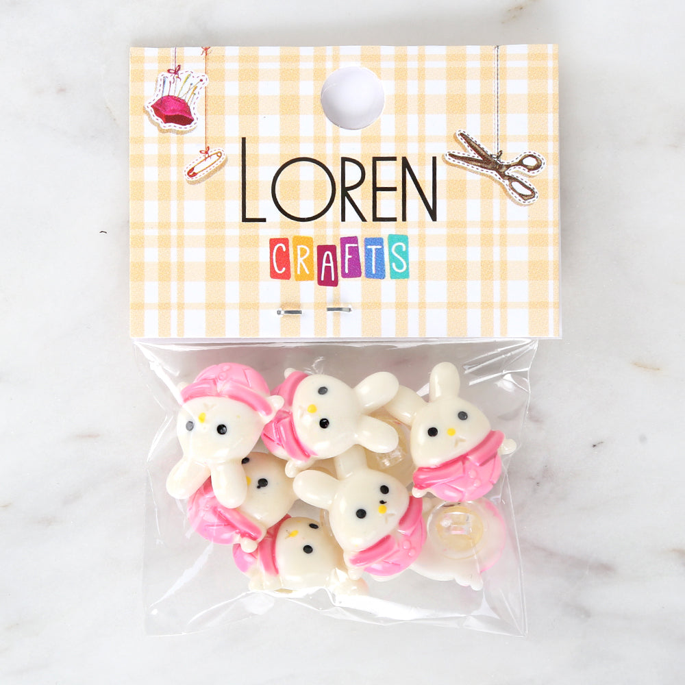 Loren Crafts 8-piece Pink Rabbit Button - 3029