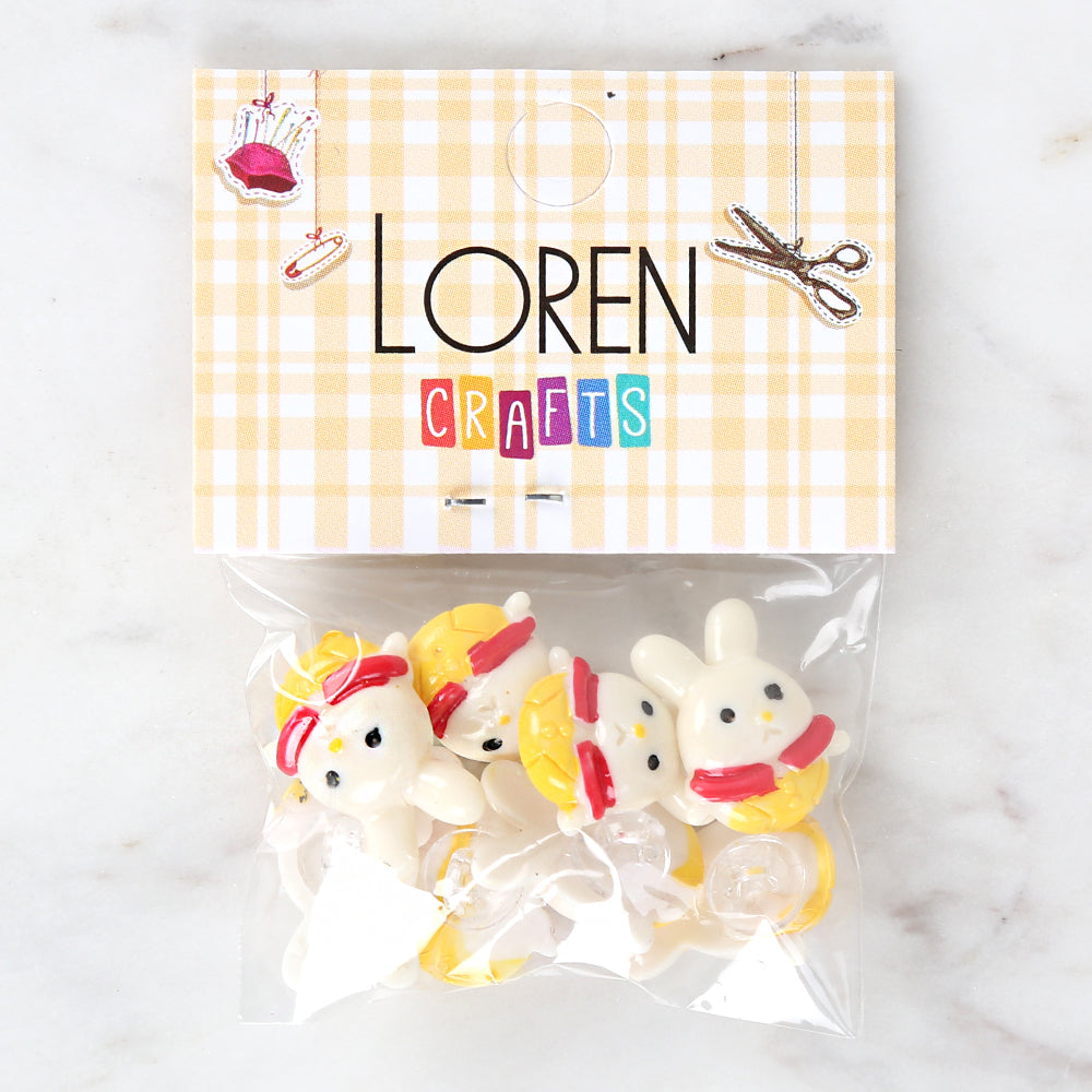 Loren Crafts 8-piece Yellow-Red Rabbit Button - 3030
