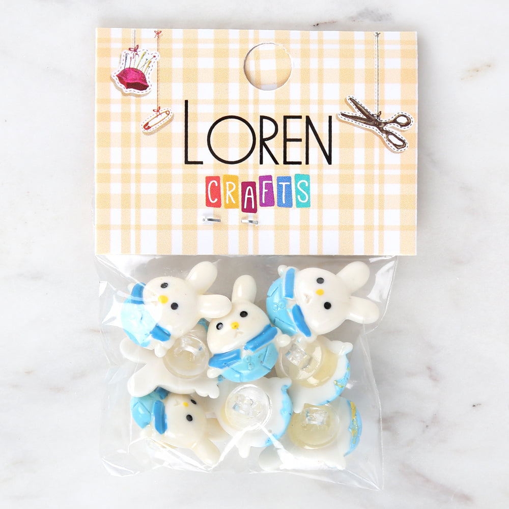 Loren Crafts 8-piece Blue Rabbit Button - 3032