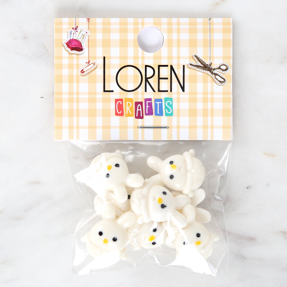 Loren Crafts 8-piece White Rabbit Button - 3033