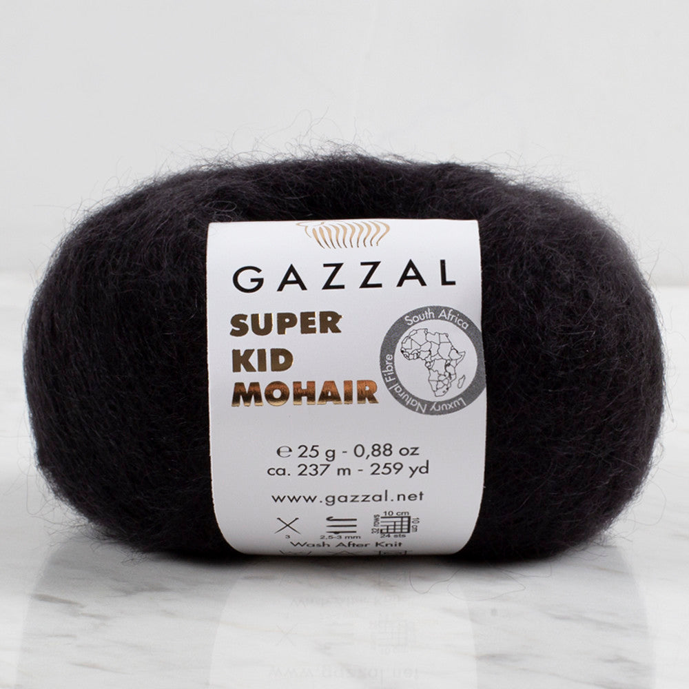 Gazzal Super Kid Mohair  25 Gr Knitting Yarn, Black - 64409