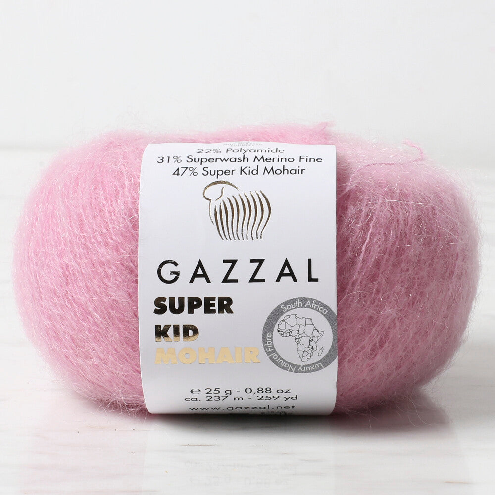 Gazzal Super Kid Mohair 25 gr Knitting Yarn, Pink - 64412
