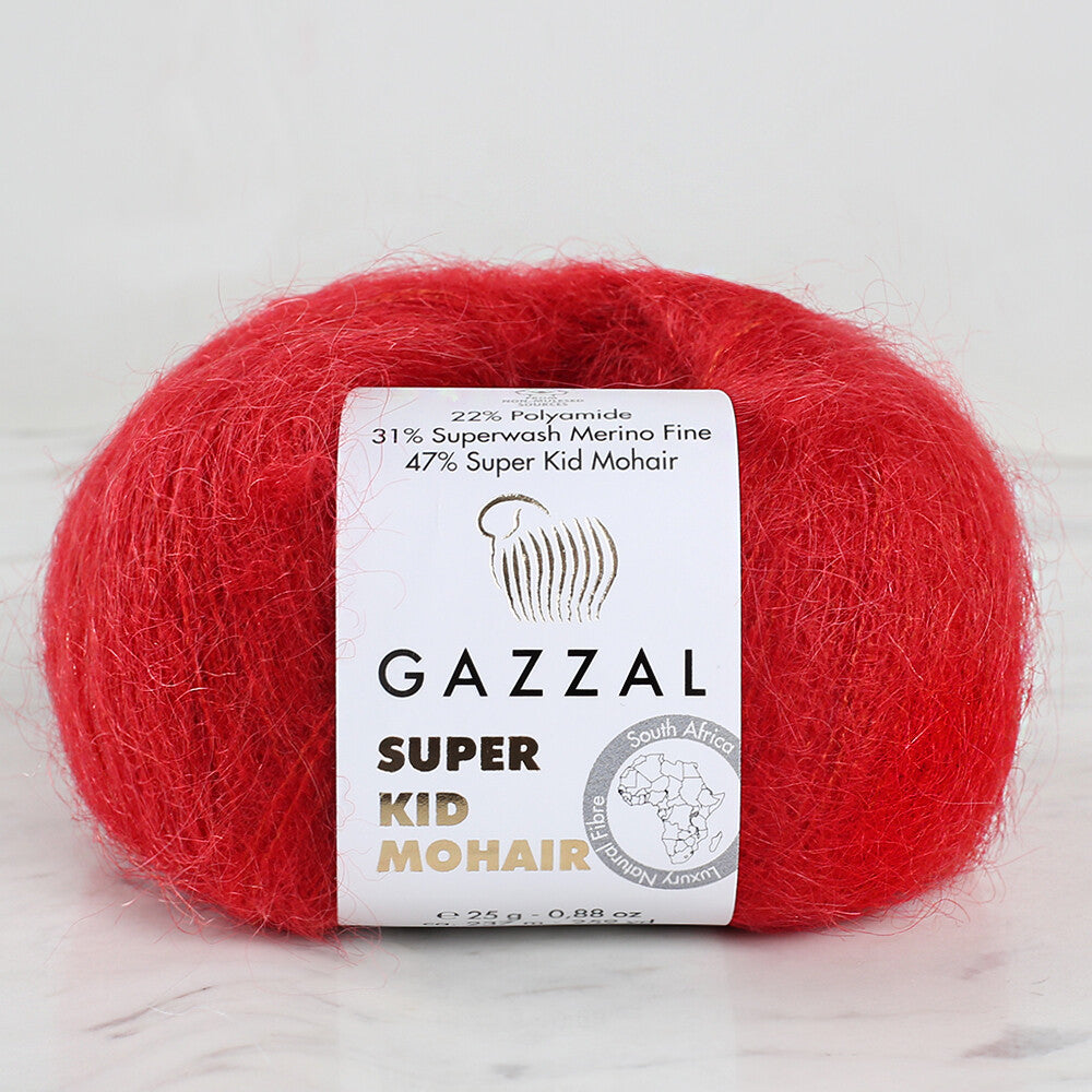 Gazzal Super Kid Mohair 25 Gr Knitting Yarn, Red - 64416