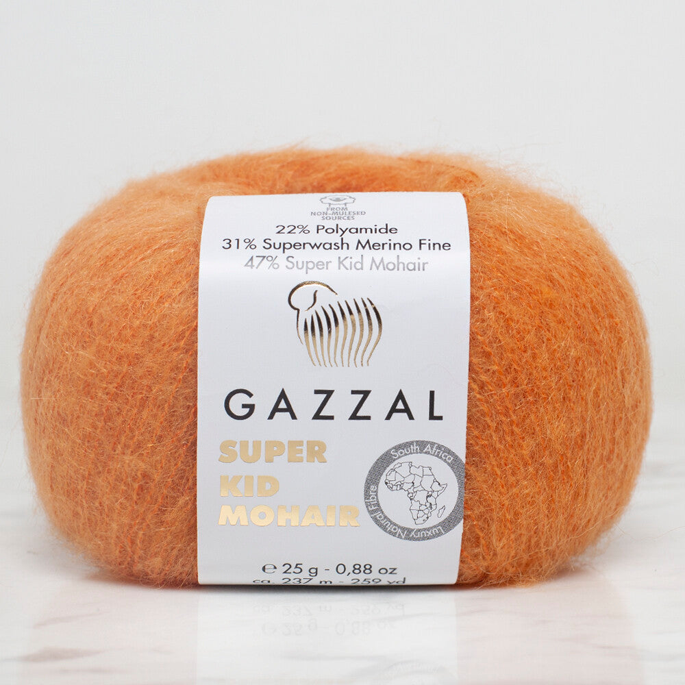 Gazzal Super Kid Mohair 25 Gr Knitting Yarn, Orange - 64419