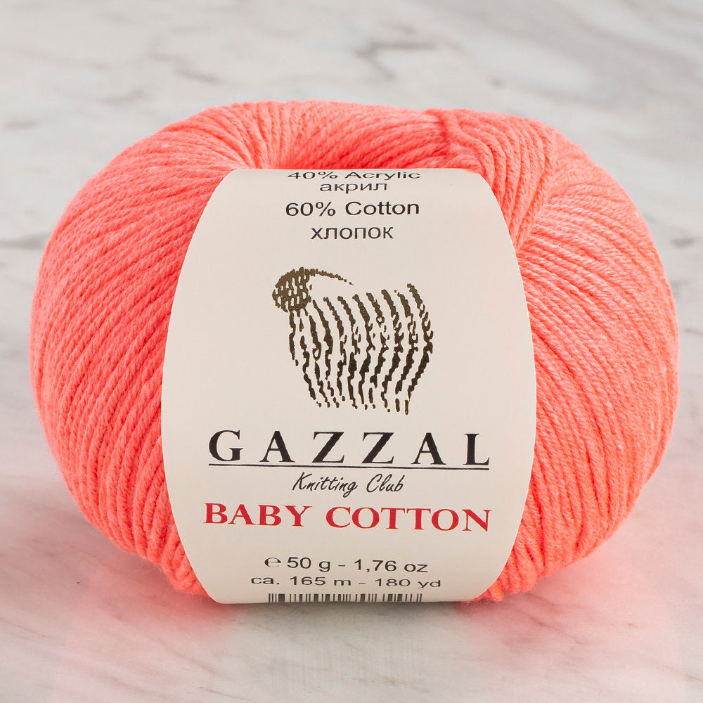 Gazzal Baby Cotton Knitting Yarn, Neon Pink - 3460