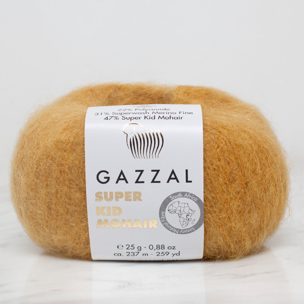 Gazzal Super Kid Mohair 25 Gr Knitting Yarn, Mustard - 64423