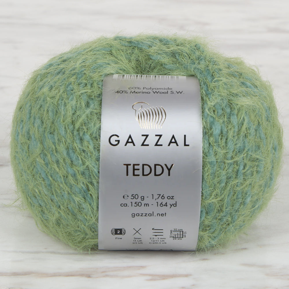 Gazzal Teddy Hand Knitting Yarn , Green - 6599