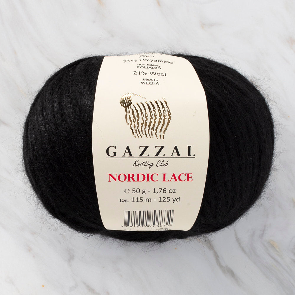 Gazzal Nordic Lace Yarn, Black - C5018