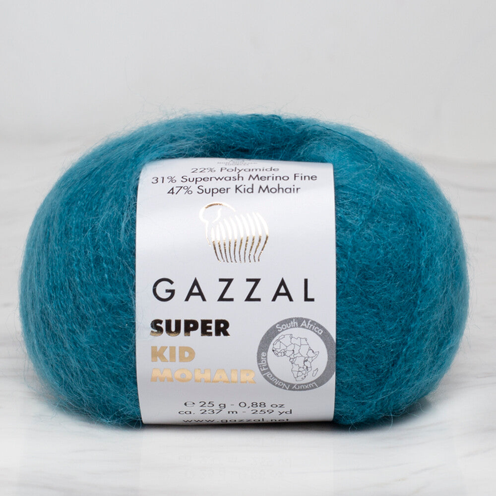 Gazzal Super Kid Mohair 25 Gr Knitting Yarn, Petrol Green - 64425