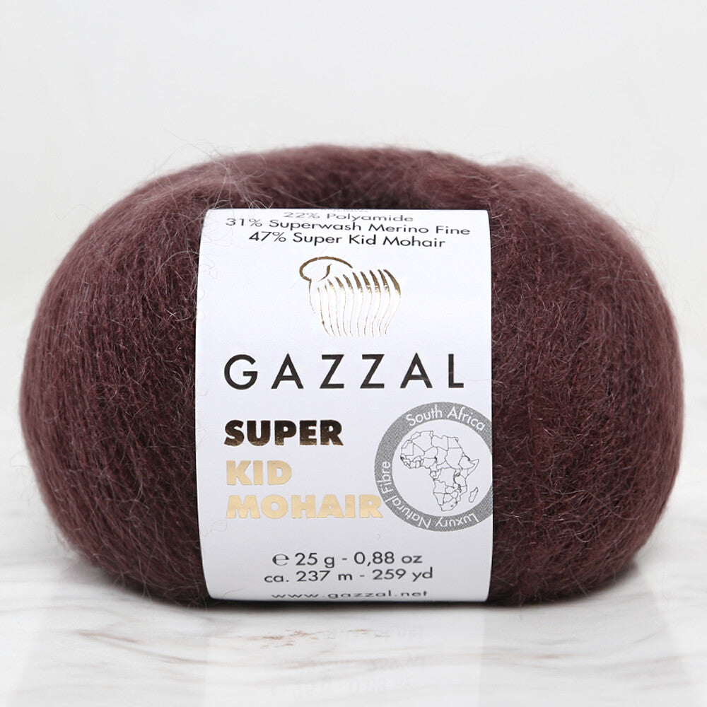 Gazzal Super Kid Mohair 25 Gr Knitting Yarn, Brown - 64426
