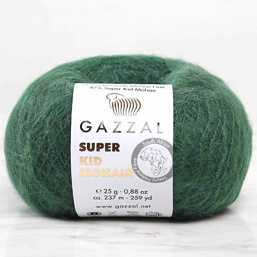 Gazzal Super Kid Mohair 25 Gr Knitting Yarn, Geen - 64428