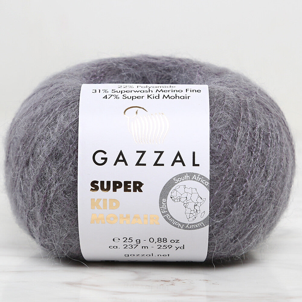 Gazzal Super Kid Mohair 25 Gr Knitting Yarn, Grey - 64433