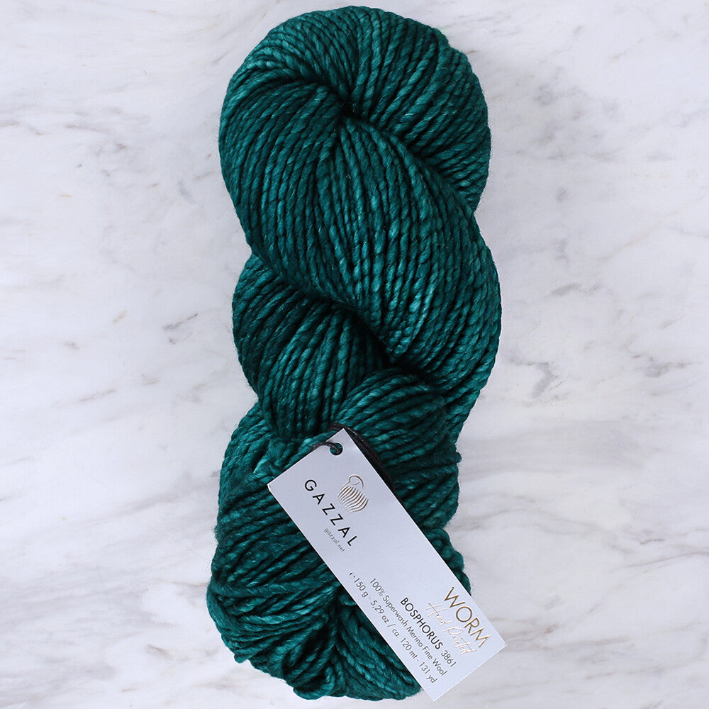 Gazzal Worm Hand Paints Yarn, Emrald Green - 3861