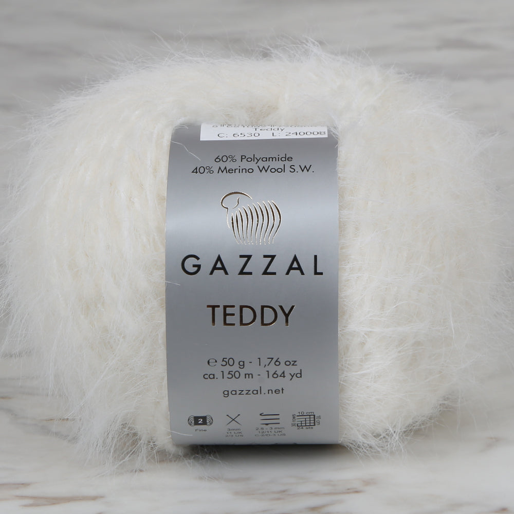 Gazzal Teddy Hand Knitting Yarn,White - 6530