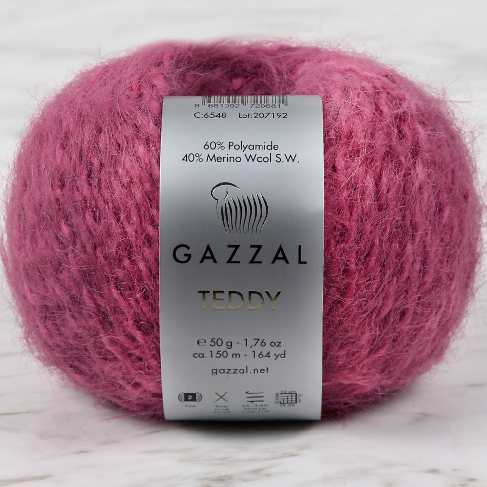 Gazzal Teddy Hand Knitting Yarn, Fuchsia - 6548