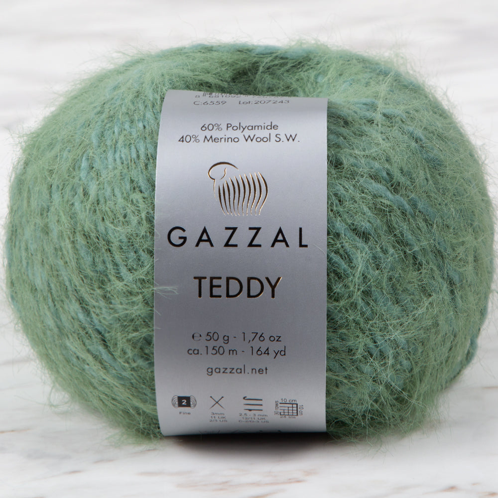 Gazzal Teddy Hand Knitting Yarn, Green - 6559