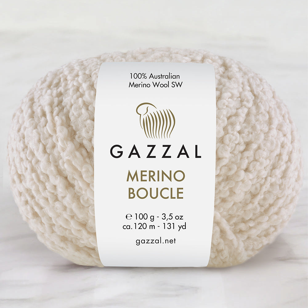 Gazzal Merino Boucle Hand Knitting Yarn, Cream-3761