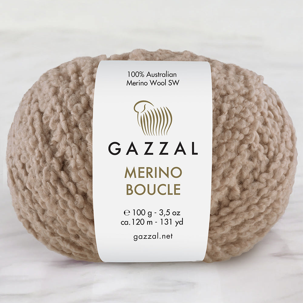 Gazzal Merino Boucle Hand Knitting Yarn, Beige-3765