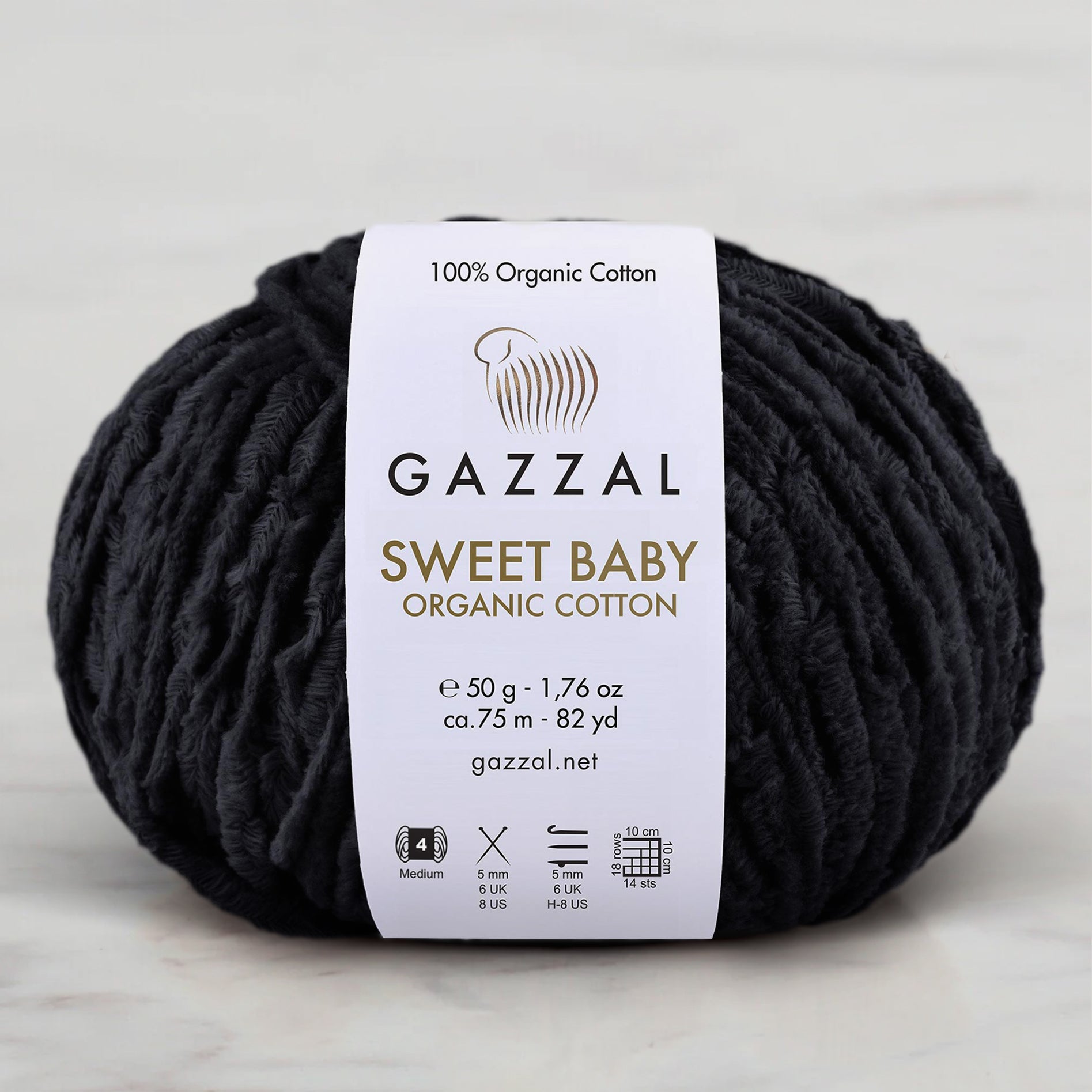 Gazzal Sweet Baby Organic Cotton Hand Knitting Yarn , Black – 2603