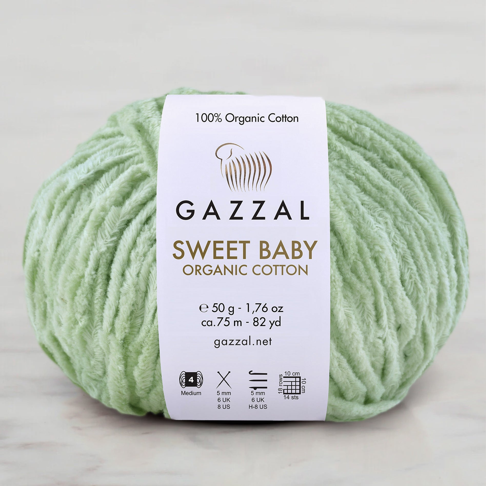 Gazzal Sweet Baby Organic Cotton Hand Knitting Yarn , Green - 2606