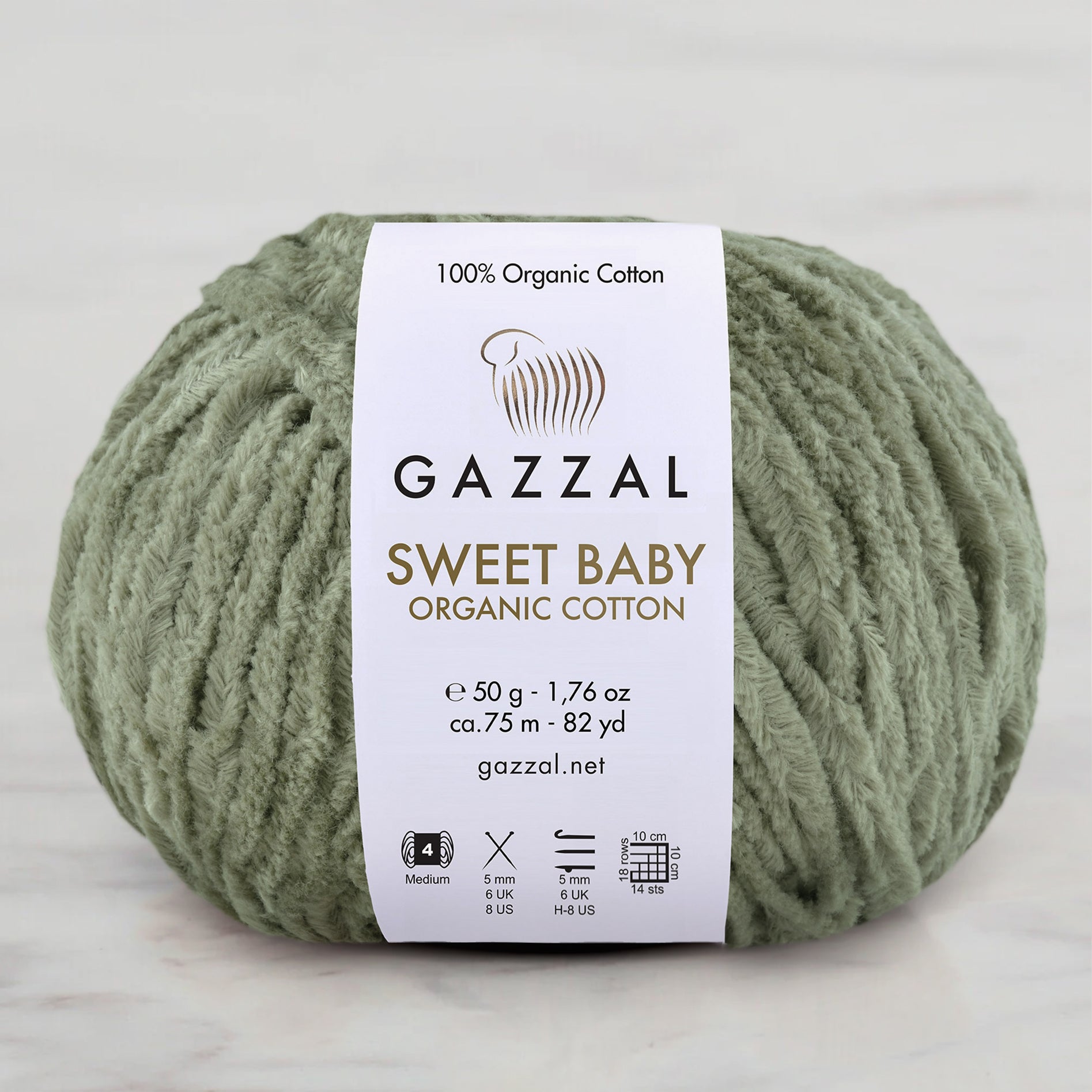 Gazzal Sweet Baby Organic Cotton Hand Knitting Yarn , Green – 2607