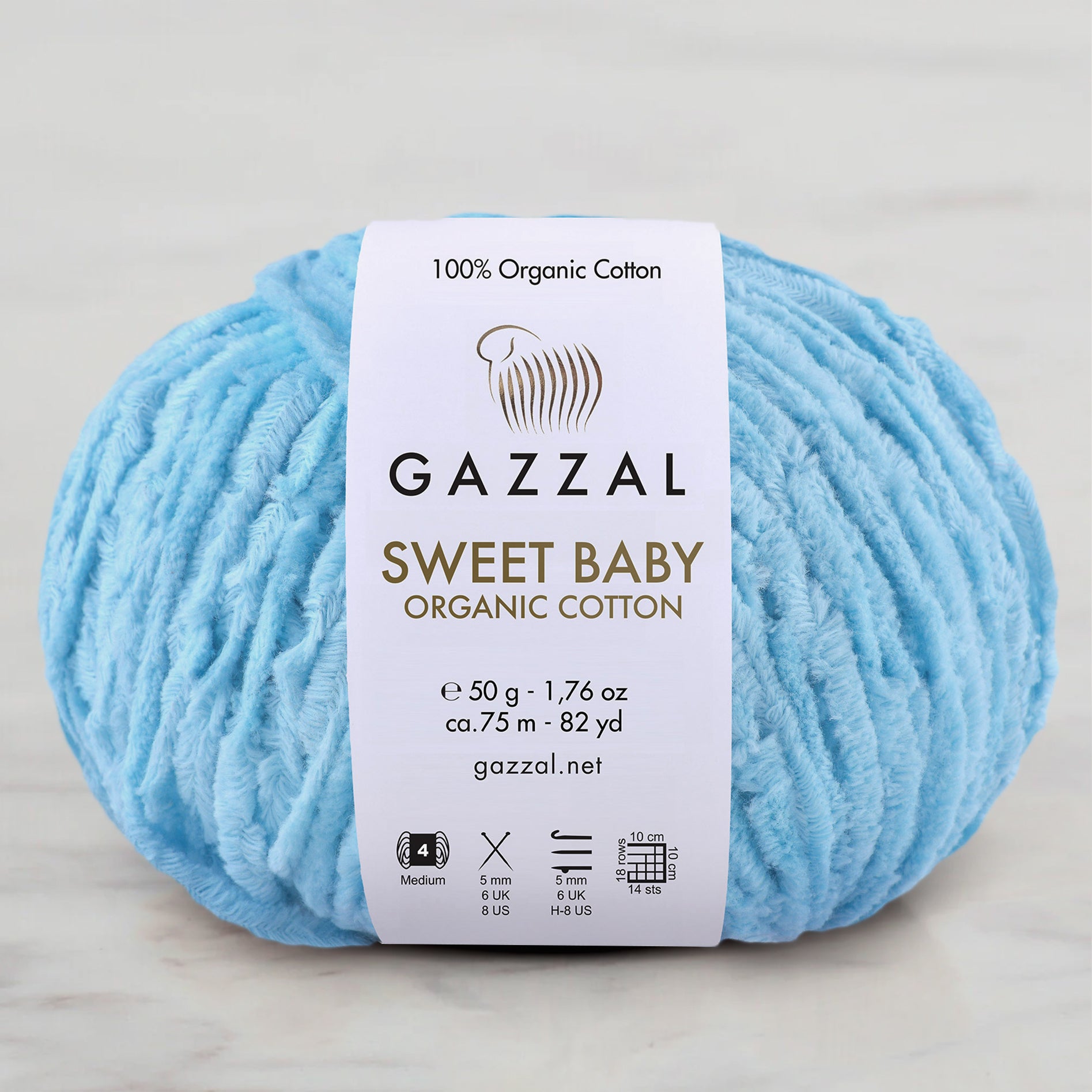 Gazzal Sweet Baby Organic Cotton Hand Knitting Yarn , Blue – 2608