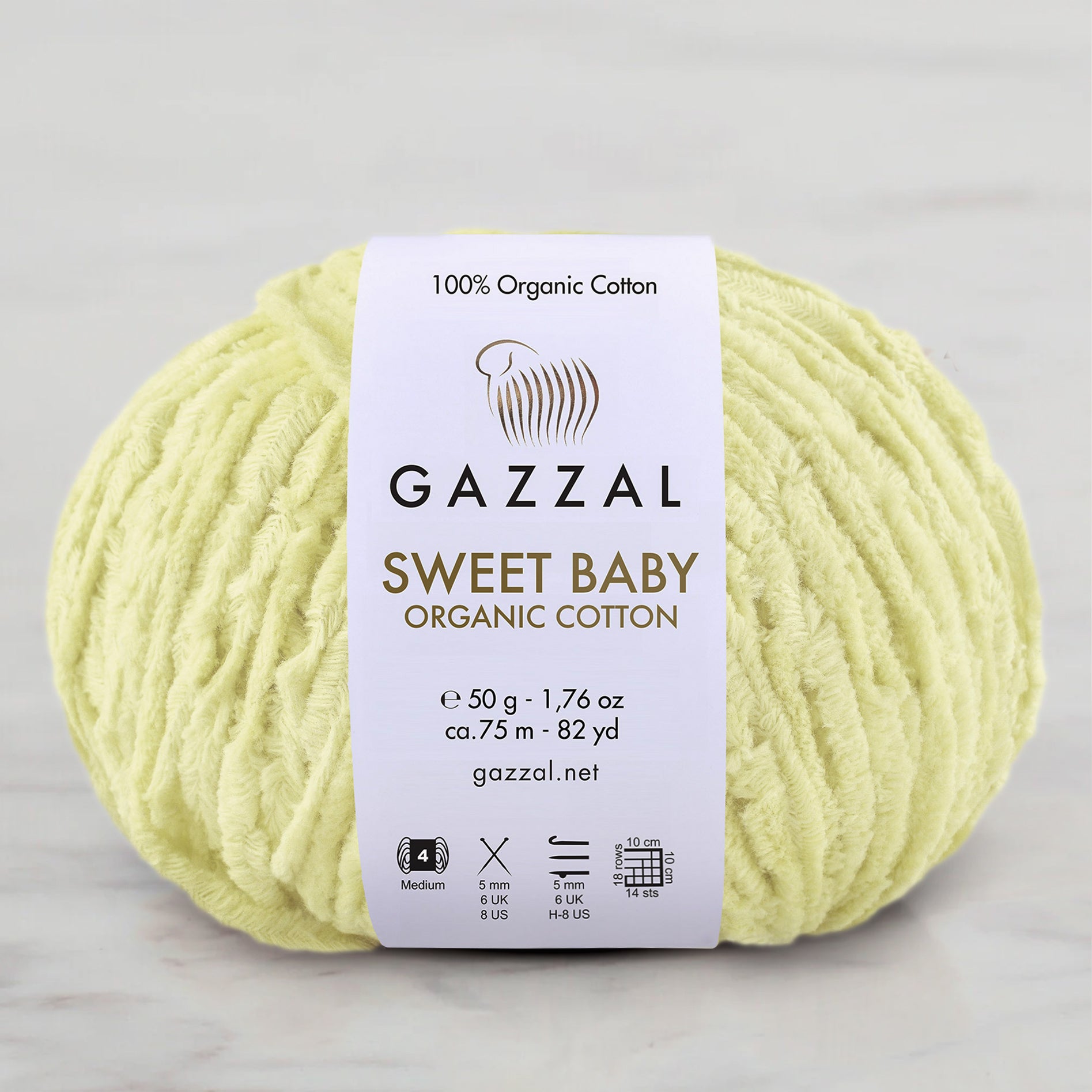 Gazzal Sweet Baby Organic Cotton Hand Knitting Yarn , Yellow – 2609