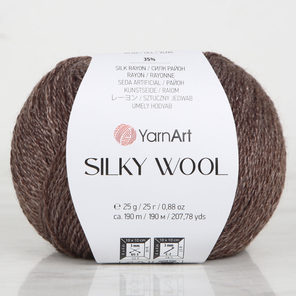 Yarnart SILK WOOL Hand Knitting Yarn, Brown - 336