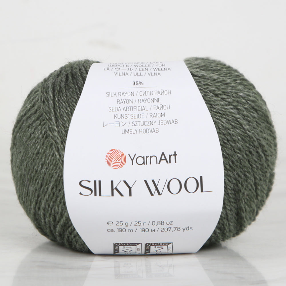 Yarnart SILK WOOL Hand Knitting Yarn, Green - 346