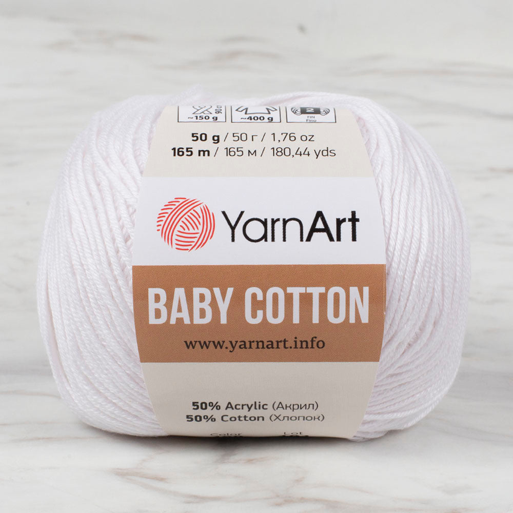 YarnArt Baby Cotton Knitting Yarn, White - 400