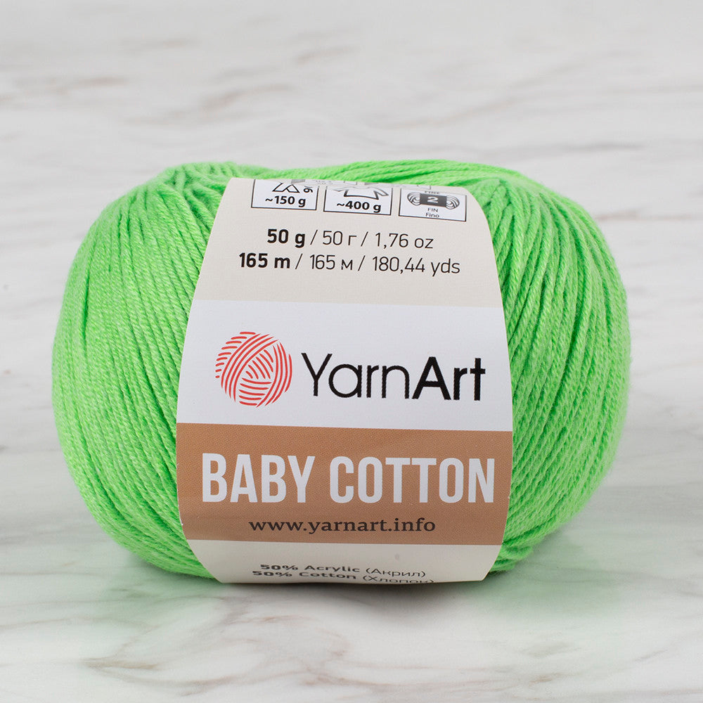 YarnArt Baby Cotton Knitting Yarn, Neon Green - 438