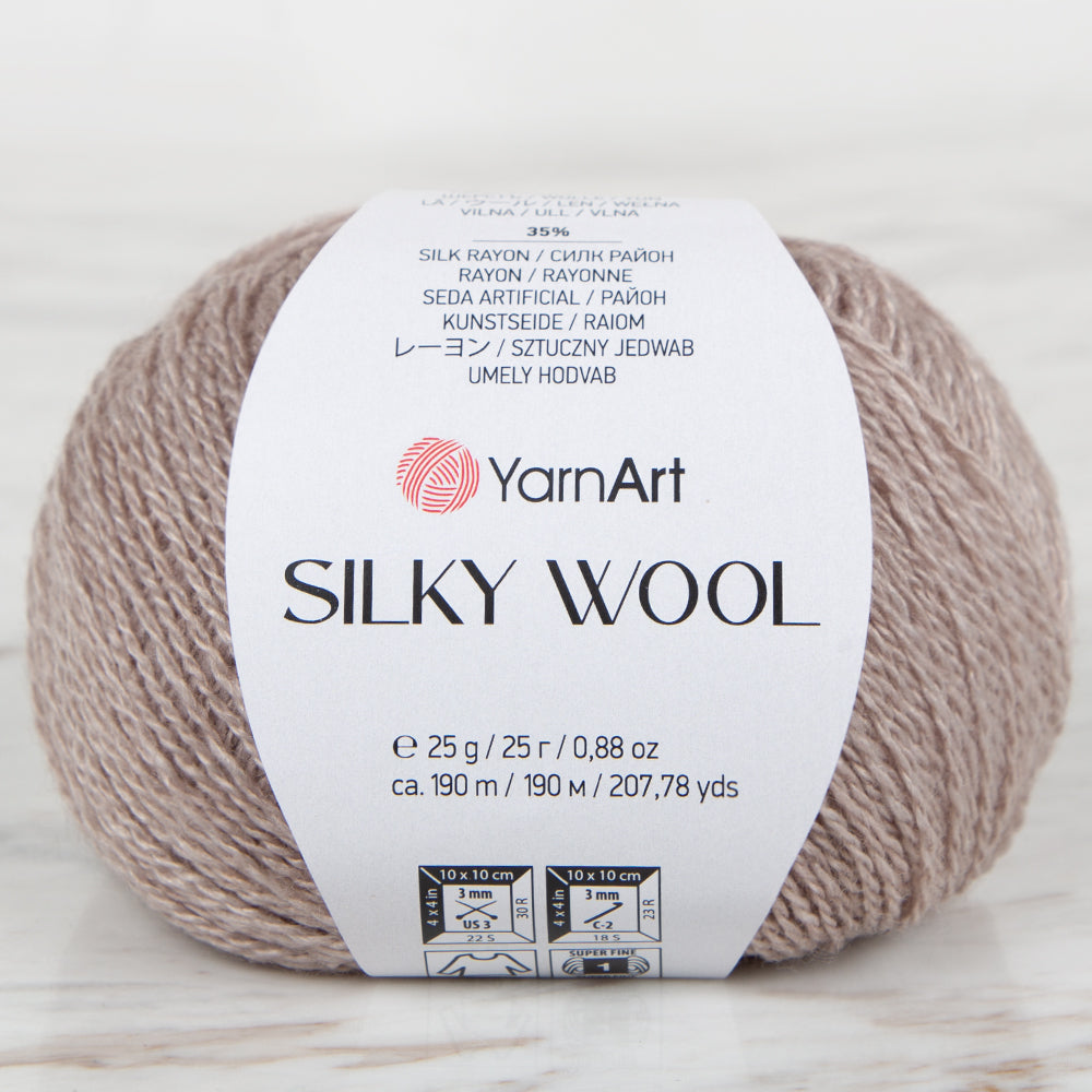 Yarnart SILK WOOL Hand Knitting Yarn, Light Beige - 348