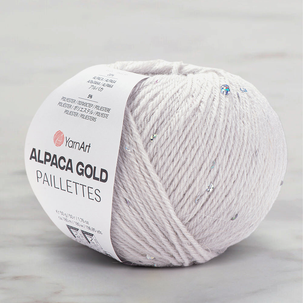 YarnArt Alpaca Gold Paillettes Hand Knitting Yarn , White - 9303