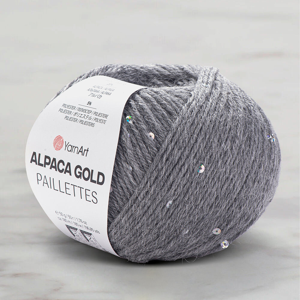 YarnArt Alpaca Gold Paillettes Hand Knitting Yarn , Gray - 9304