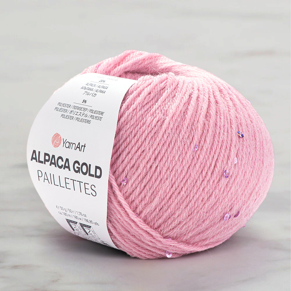 YarnArt Alpaca Gold Paillettes Hand Knitting Yarn , Pink - 9306